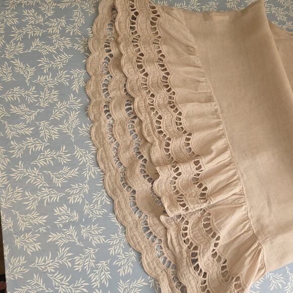 Womens Size M Beige 100% Linen Lace Ruffle BOHO Beach Valentina Tank Top - Picture 5 of 11